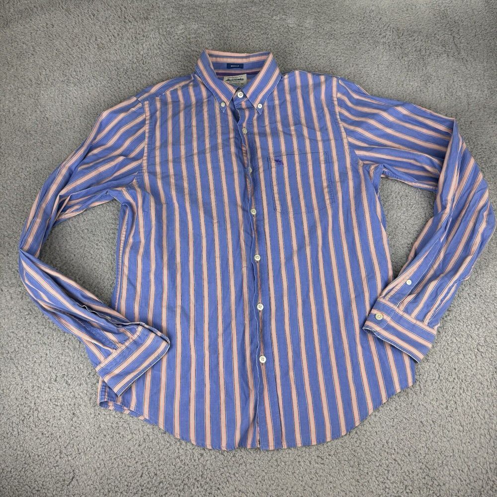 Vintage Abercrombie And Fitch Muscle Button Down Shirt Mens Large Blue Striped